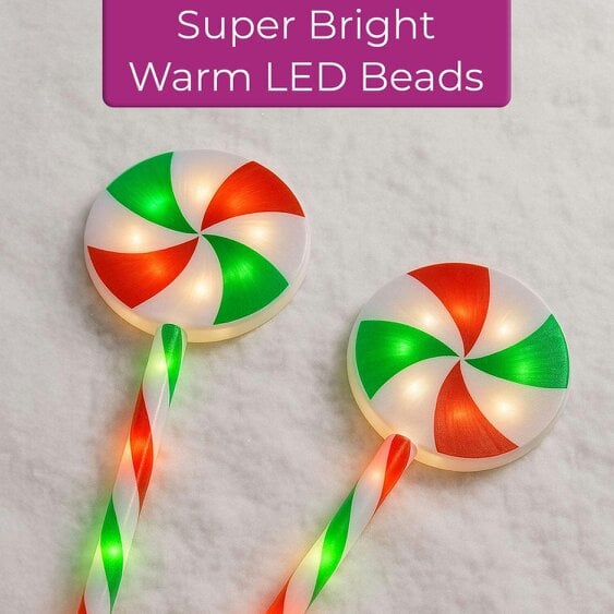 Neo Large 50cm Candy Cane Lolly Lollipop Christmas Remote Solar and Battery Powered Lights 6 Pack LED Path Stakes Timer 8 Modes Timer Outdoor Décor