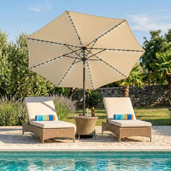 Jardi LED Tilt Parasol 2.7m – Cream