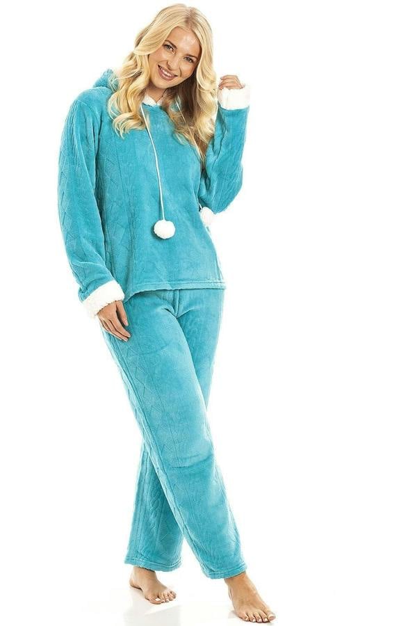 Camille Women's Hooded Pyjama Set Long Sleeve Fleece Nightwear