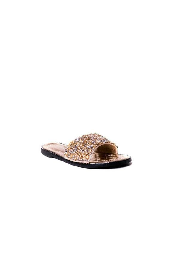 Sofie Embellished Slip On Sandals - Champagne