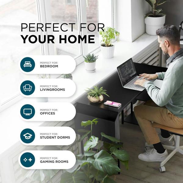 DMD Collective DeskMate L-Shaped Desk – Reversible Corner Desk with Storage Shelves