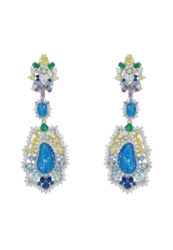 Latelita Frida Blue Opal Rainbow Drop Earrings Silver