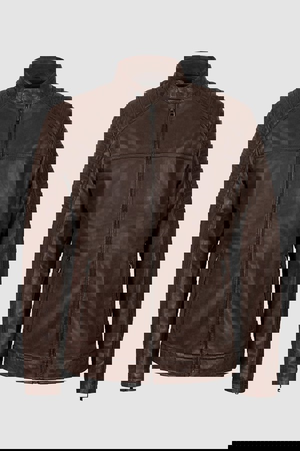 Brown Smart Zip-Up Genuine Leather Biker Jacket