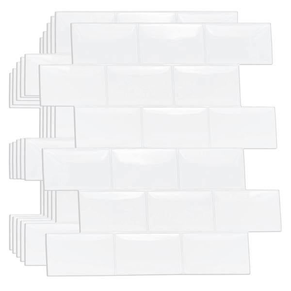 WT3D1808 - Pure White Glossy Subway Metro Classic Brick 3D Tile Sticker 30.5 x 15.4cm (12 x 6 in) - 20pcs in a pack