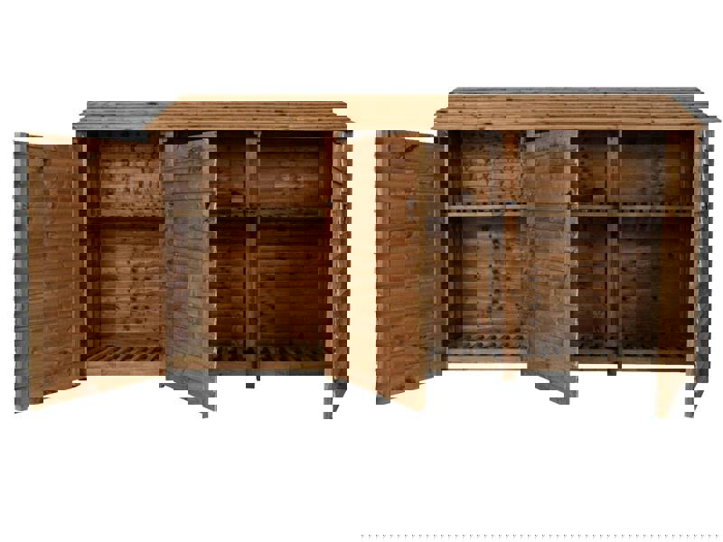 Arbor Garden Solutions Wooden Log Store with Doors and Shelf W-335cm, H-126cm or 180cm, D-88cm - Brown Finish