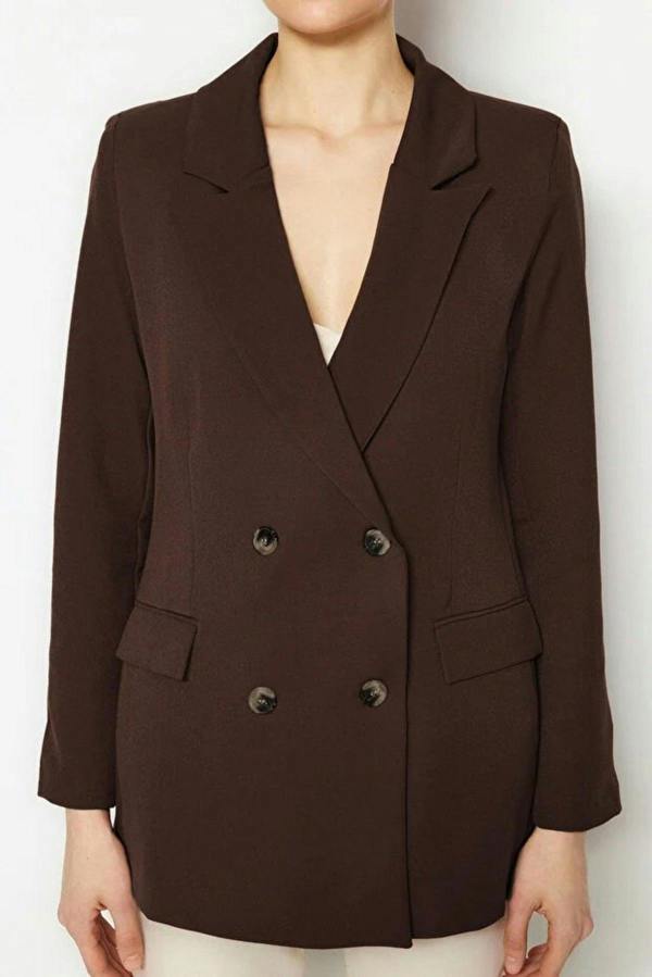 WOVCOR Oversize Lined Double-Breasted Woven Blazer Jacket