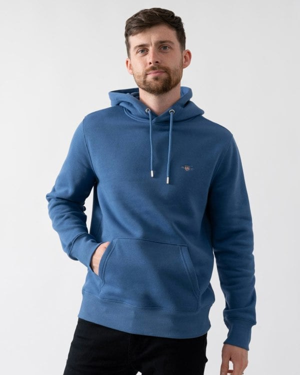 GANT Mens Regular Fit Shield Logo Pullover Hoodie - 442 Vintage Blue - CHO - Designer Mens Hoodies