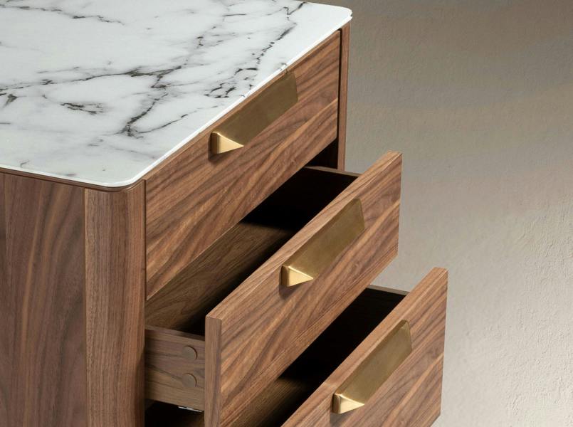 Angel Cerdá Walnut Chiffonier With Marble-look Glass Top 7039