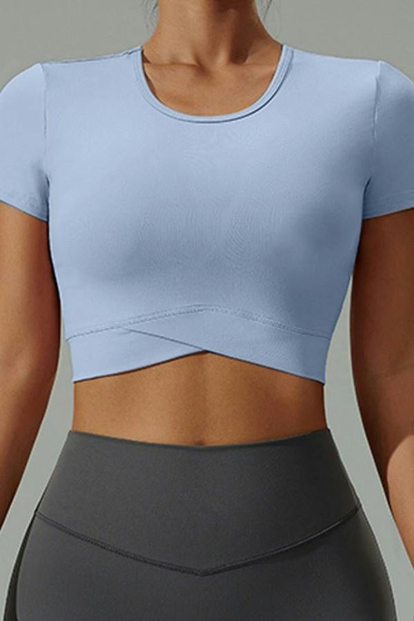 Anniou Short Sleeve Yoga Crop Top - grey blue