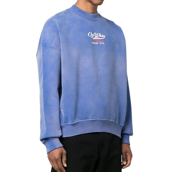 Off-White Wave Off Boxy Fit Crewneck Blue Sweatshirt S