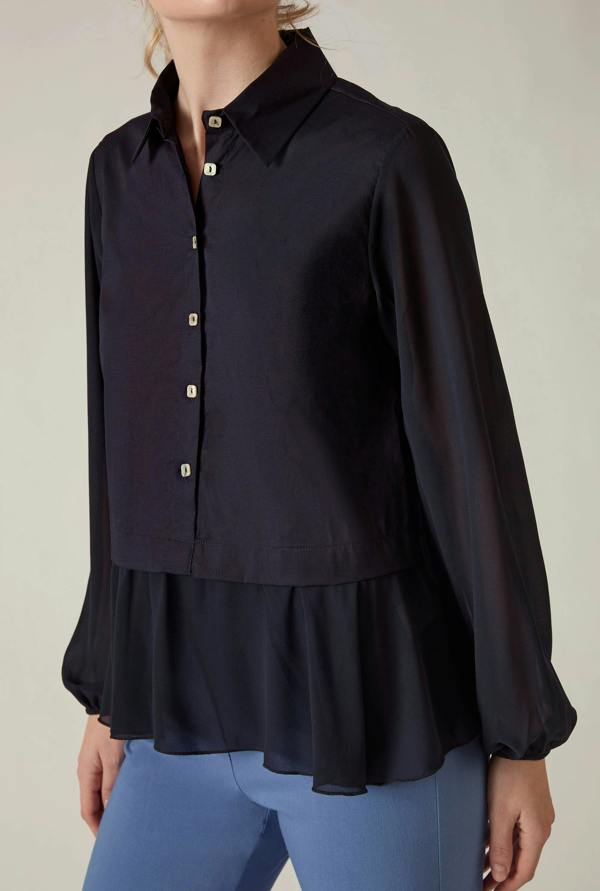 James Lakeland Navy Contrast Hem Blouse