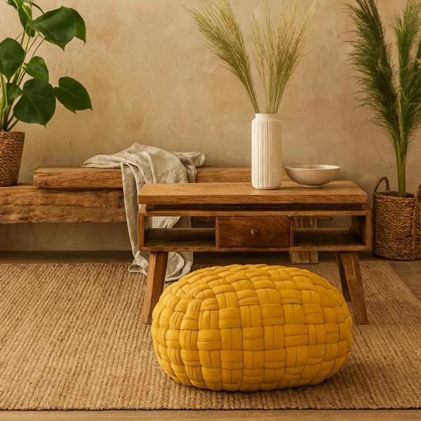 Wyld Haus Lucca Yellow Mustard Cotton Weave Tube Footstool