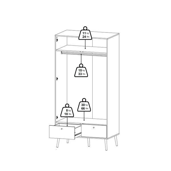 Wyld Haus Quietbloom White Wooden Wardrobe 2 Doors 2 Drawers