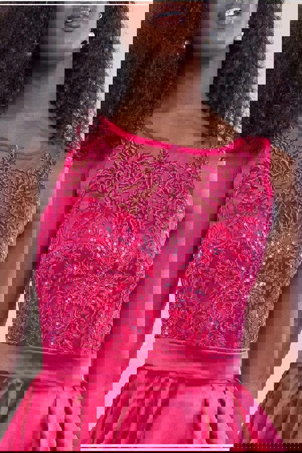 Sequin & Satin Dipped Hem Midi  - Hot Pink DR3621