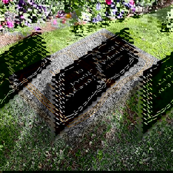 Memorials Direct Granite Memorial Tablet with Book Design, Free Personalised Gold Engraving, Polished Black Granite