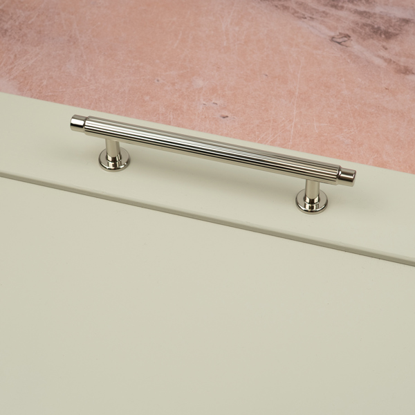 Handle & Home Bright Nickel Reeded Cabinet T-Bar Handle and Coordinating Disc Knob