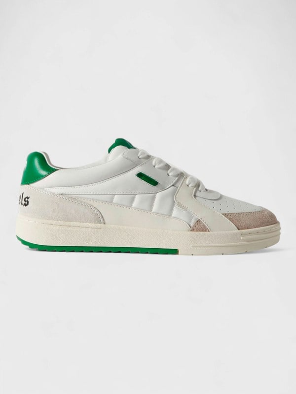 Palm Angels University Suede Trimmed Sneakers White Green