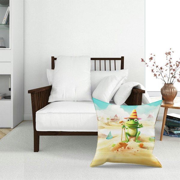 Warren Reed Happy Frog On A Beach Holiday Floor Cushion