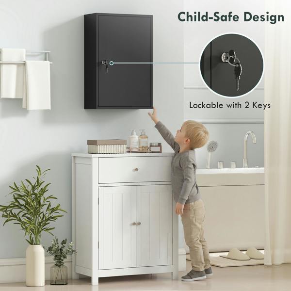 kleankin 3-Tier Steel Wall Mount Medicine Cabinet with 2 Keys, Black