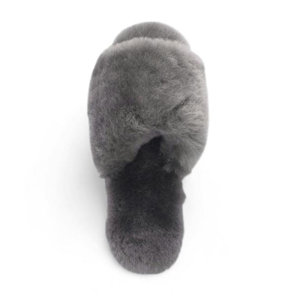 Infinity Leather Women's Sheepskin Slippers Grey Warm Winter Fur Sliders - Nordic