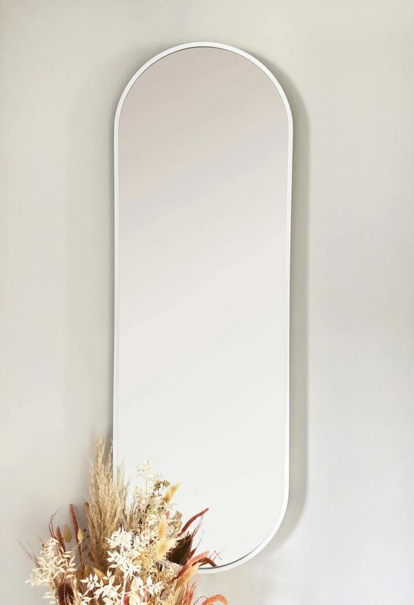 Downton Interiors LED Backlit White Modern Tall Metal Frame Oval Wall Mirror - 120cm