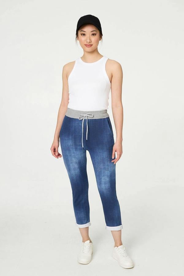 Blue | Contrast Texture Slim Cropped Jeggings