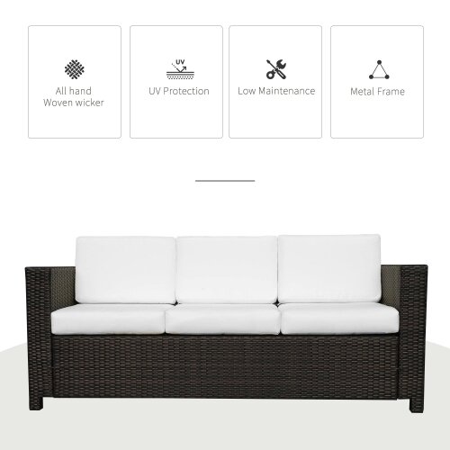 Wyld Haus Sediri Brown Rattan 3 Seater Garden Outdoor Sofa With White Cushions