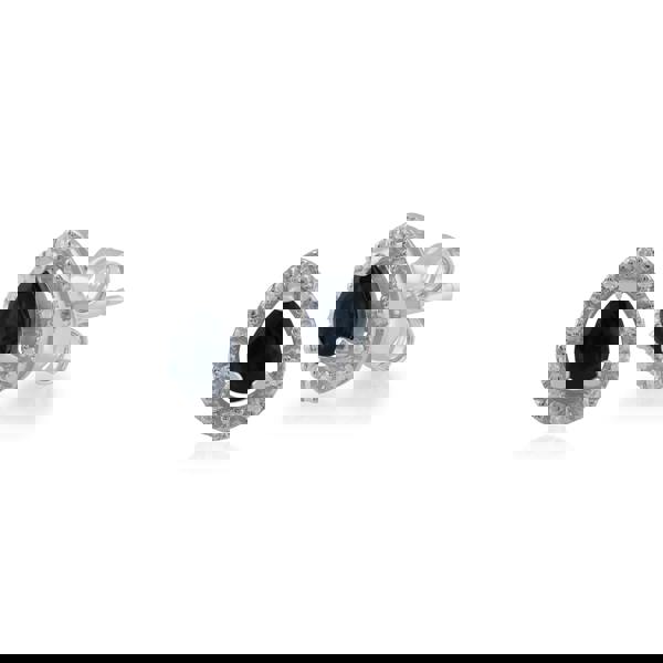 Classic Pear Sapphire & Diamond Halo Stud Earrings in 9ct White Gold - Gemondo