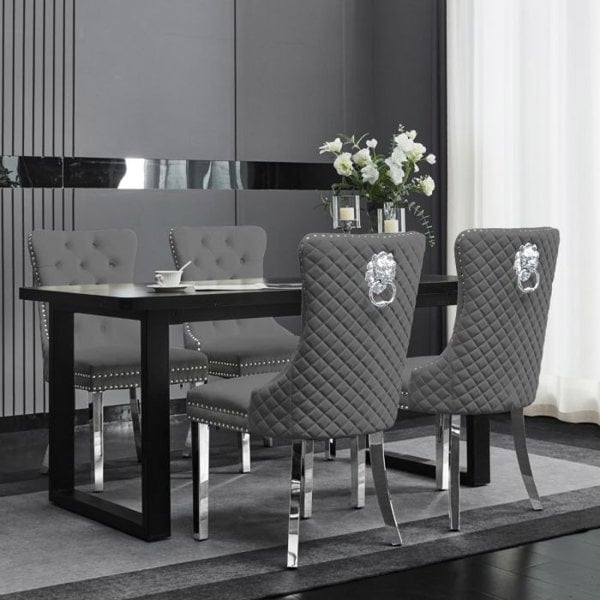 Groundlevel Set Of 2 Plush Velvet Dining Chairs with Lion Head Knocker