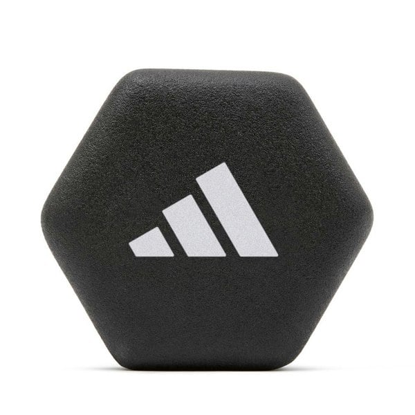 Black hexagonal 4kg weight with Adidas logo on a white background