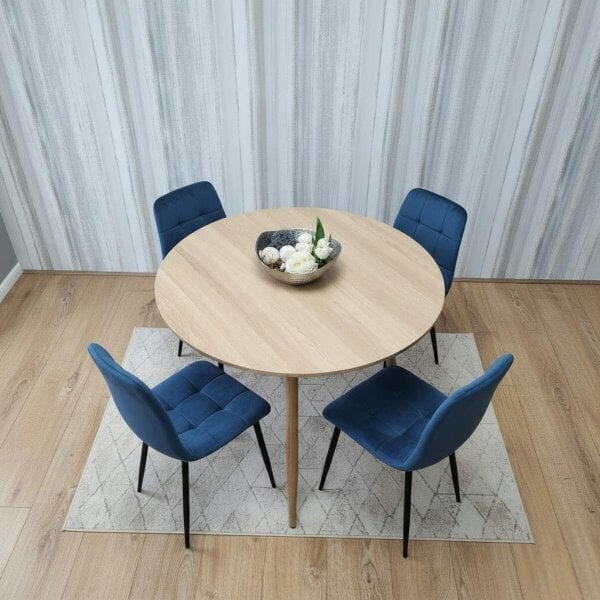 Kosy Koala Modern Round Dining Table Set With 4 Blue Velvet Chairs Dining Room Furniture