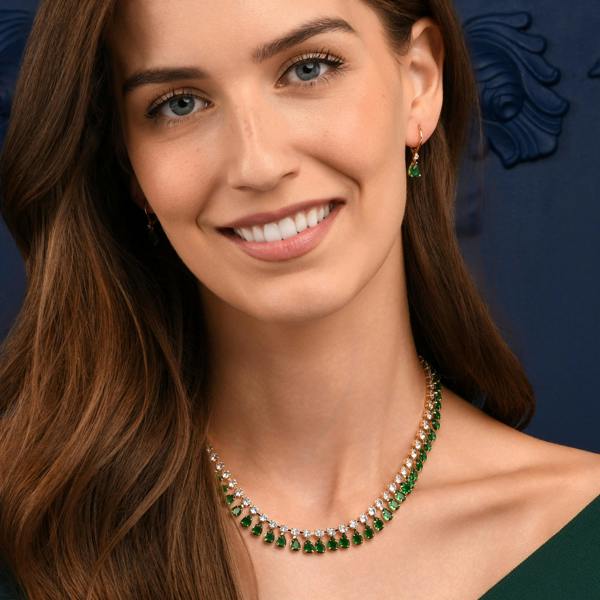Zavana Green Crystal Necklace with Round & Pear Shaped Cubic Zirconia Stones For Women