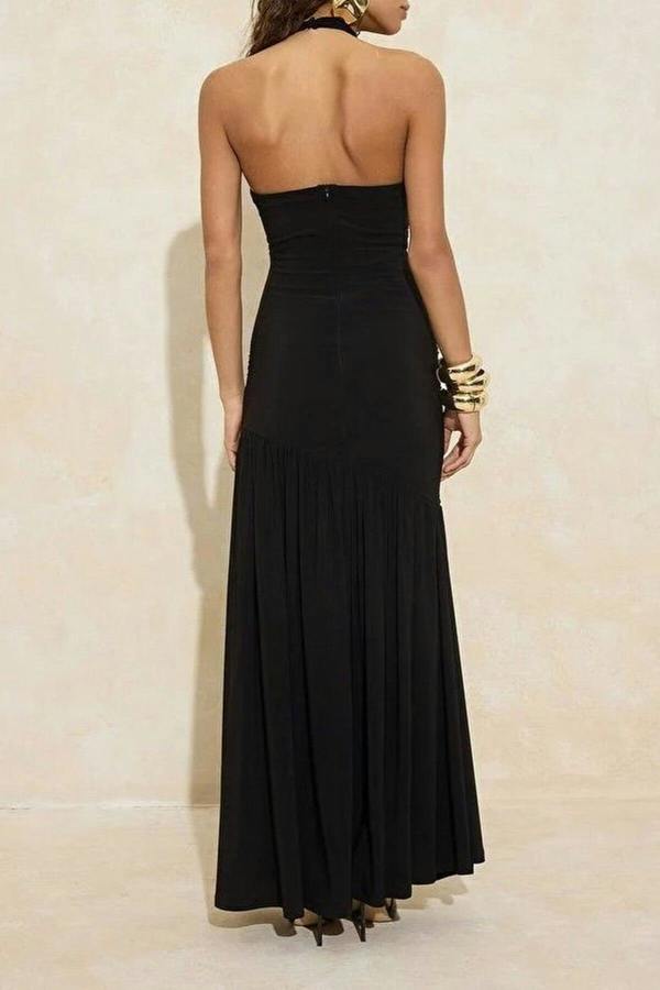 WOVCOR Knitted Evening Dress with Rose Details