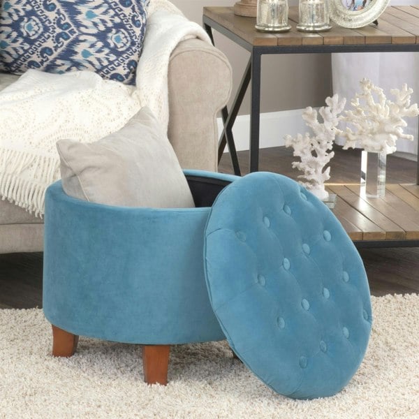 Luxury Living Cambridge Tufted Round Storage Ottoman Footstool - Teal