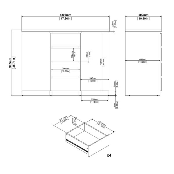 Wyld Haus Budapest White Wooden Sideboard 4 Drawers 2 Doors