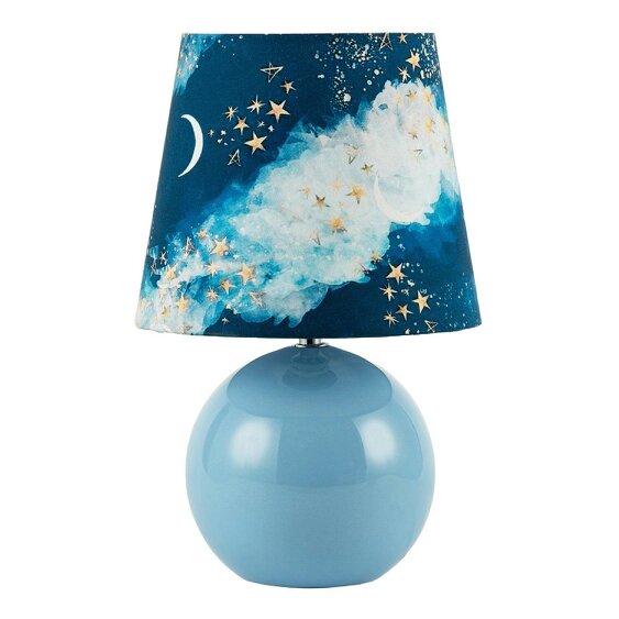 Happy Homewares Cute Celestial Lamp with Sky Blue Base and Shade with Moons and Stars