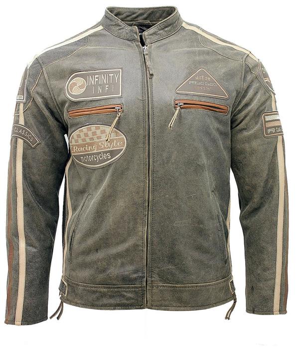 Infinity Leather Mens Racing Moto Badges Biker Leather Jacket