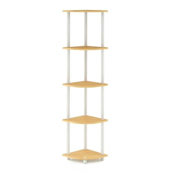 WALPLUS WH Turn-N-Tube 5 Tier Corner Display Rack Multipurpose Shelving Unit, Beech/White perfect for organized storage and display - 99811BE