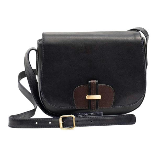 Front view of Navy Leather Shoulder bag