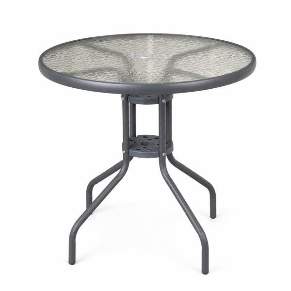 Samuel Alexander 4 Person Outdoor Round Garden Table with Glass Top in Grey