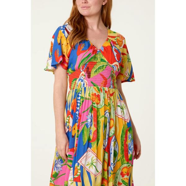 Blue Vanilla Shirred Waist Hanky Hem Dress