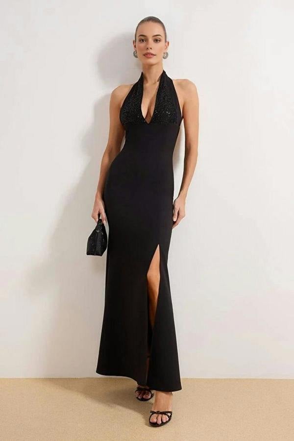 WOVCOR Sequin Detail Woven Maxi Evening Dress