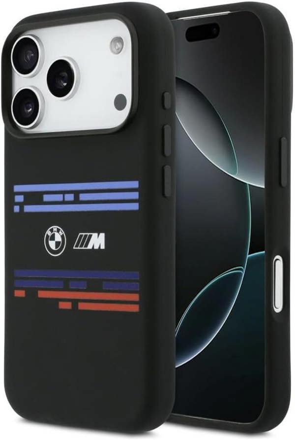 BMW M Series Silicone Horizontal Line Case with MagSafe for iPhone 17 Pro 6.3" Black - BMHMP17L25SHOTSK