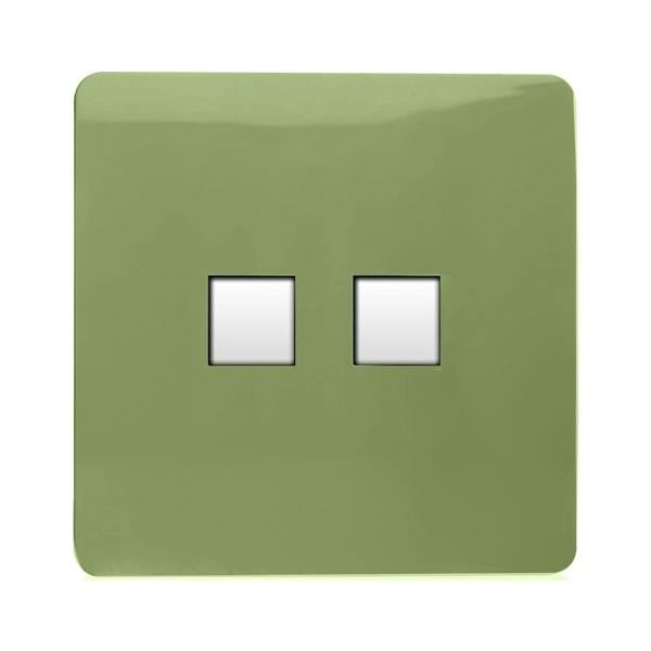 Trendi Switch 2 Gang RJ45 Cat 5e PC Ethernet & Telephone Slave Sockets in Moss Green