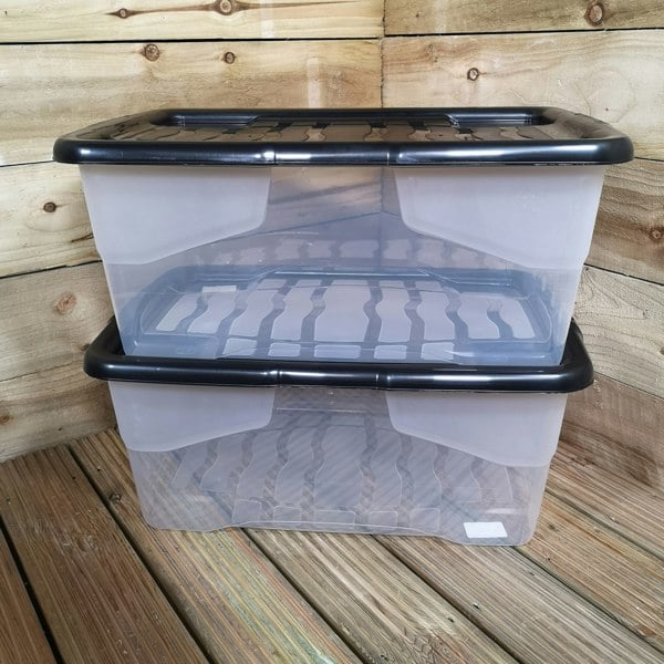 Samuel Alexander 2 x 42L Clear Storage Box with Black Lid, Stackable and Nestable Design Storage Solution