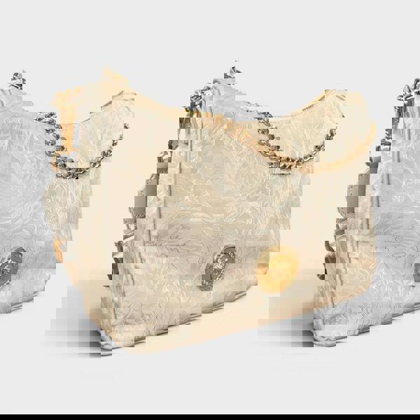 Versace Hobo Medusa Head Floral Large Shoulder Bag Beige