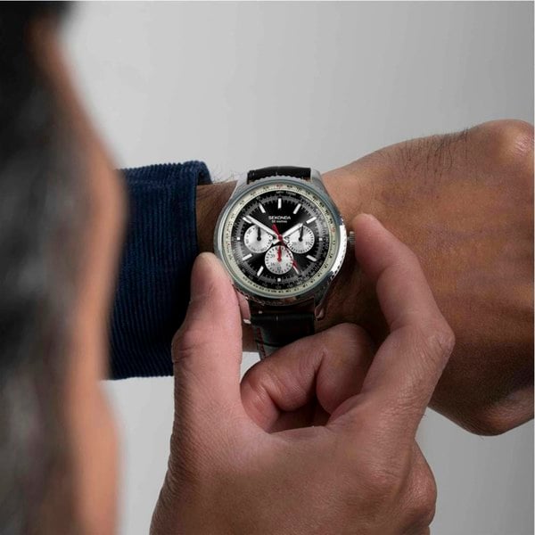 Sekonda Pilot Maverick Black Leather Strap Watch 30035