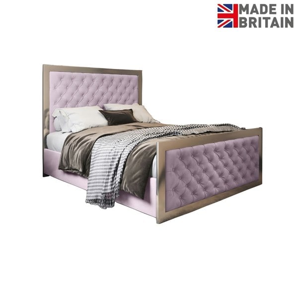 Casa Magna Maddison Upholstered Soft Velvet Metal Bed Frame - Pink