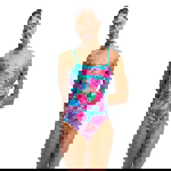 Funkita Snap That single strap swimsuit in mint green pink geometric pattern