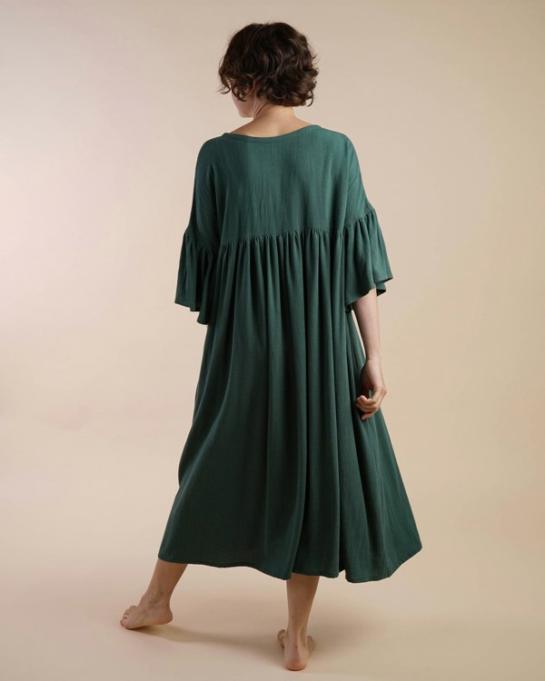 Antonia York Bottle Green Dress | Rosie Gathered Waist Relaxed Fitting Dress